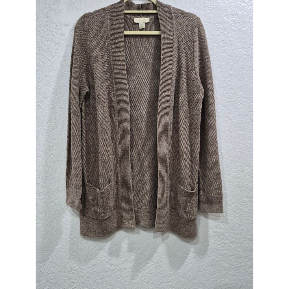 Appleseed's Taupe Linen Blend Open Front Knit Cardigan Sweater with Pockets - S - Picture 2 of 10